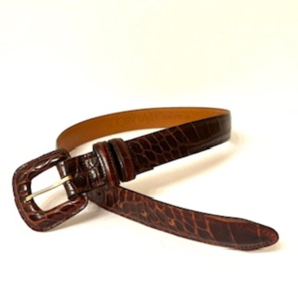 Joan & David u.s.a  Women Brown Calfskin Embossed Croc Pattern Leather Belt - Picture 2 of 4
